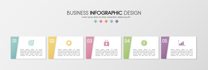 Business infograph with 5 steps. Colourful diagram. Vector