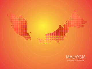 Orange pixel map of Malaysia on orange background. Vector illustration.