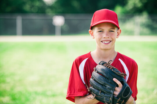 Baseball: Smiling Outfielder With Baseball Mitt