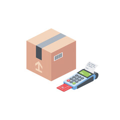 Box package cargo payment card reader. Vector 3d isometric, color web icons set, new flat style. Creative illustration, idea for infographics.