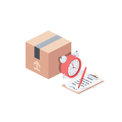 Delivery, package, contract, time clock. Vector 3d isometric, color web icons set, new flat style. Creative illustration, idea for infographics.