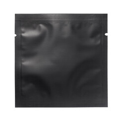 Black blank packaging isolated on white background,  Sealed wrapper for coffee, salt, sugar, pepper, spices.