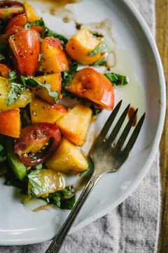 Summer Salad with Peach and Heirloom Tomatoes