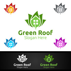Green Roofing Logo for Property Roof Real Estate or Handyman Architecture