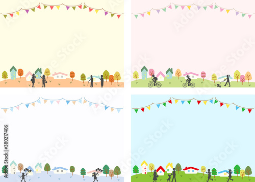 四季の街並み 自然の風景のイラストセット Wall Mural Kid A