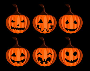 set of pumpkins in vector for Halloween