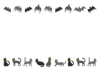 ハロウィンのフレームイラスト: コウモリと黒猫模様
