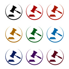Judge or auction gavel icon, color set