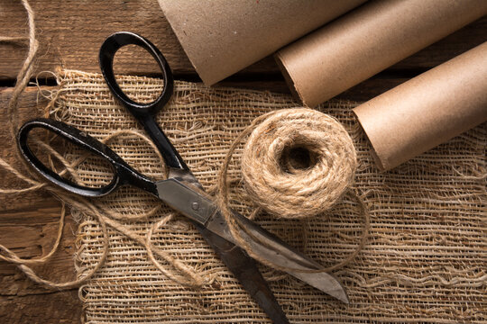 Twine, Scissors and Wrapping Paper - Rustic