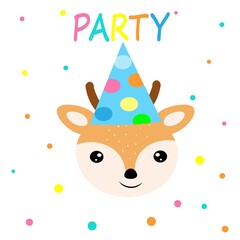 cute animals in party hats happy birthday decoration vector illustration