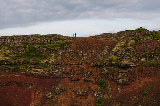 Hikers Walking at Kerid Volcanic Crater