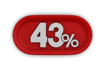 Button with fourty three percent on white background. Isolated 3D illustration