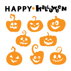 Vector illustration with a silhouette of a pumpkin and the inscription Happy Halloween on a white background