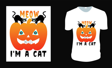 Meow I'm a Cat T-shirt. Halloween Tee. Halloween Gift Idea, Halloween Vector graphic for t shirt, Vector graphic, Halloween Holidays.