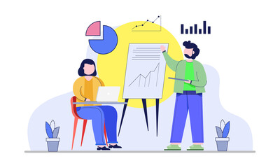 A man Presentation explain the graph in front of a coworker