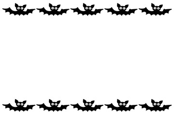 Background, frame for Halloween. Horizontal top and bottom edging, border of festive elements and characters - bats. Background for greeting card, invitation, party poster, banner