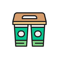 Drinks in cardboard cups, takeaway flat color line icon.