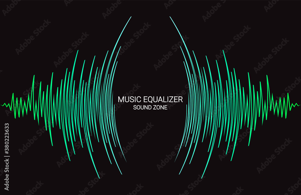 Poster radial sound wave curve banner. vector colorful equalizer background. abstract technology cover for 