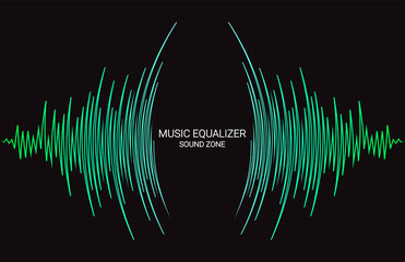 Radial sound wave curve banner. Vector colorful equalizer background. Abstract technology cover for music poster