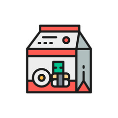 Packing for sweets and donuts, takeaway flat color line icon.