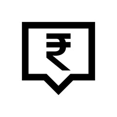 Obraz premium rupee currency symbol in speech bubble square black for icon isolated on white, rupee money for app symbol, simple flat rupee money, currency rupee for icon financial concept
