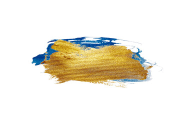 Abstract golden and blue watercolor stains on white background for your design