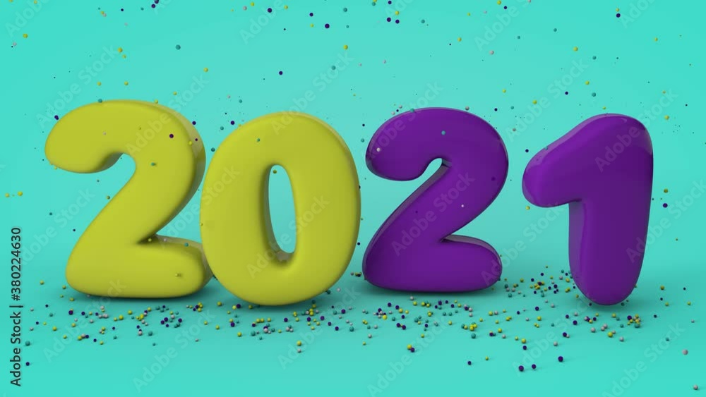 Aufkleber 3d animation of the text of the 2021 new year that falls and starts to grow in size in spurts. multi