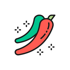 Hot chilli pepper, spice flat color line icon. Isolated on white background