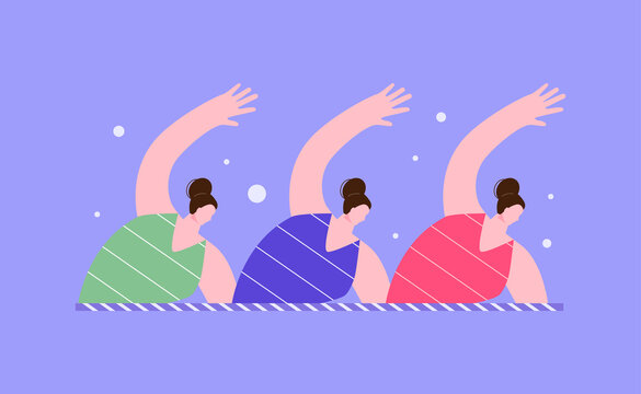 Synchronized Swimming Women Team. Water Aerobics. Vector Illustration