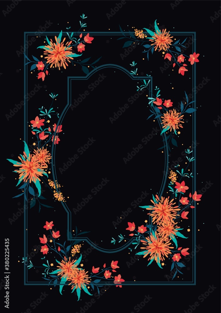 Wall mural frame with floral design