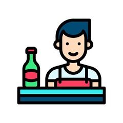 party icons related boy with wine bottle and table vector with editable stroke,