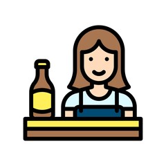 party icons related girl with wine bottle and table vector with editable stroke,