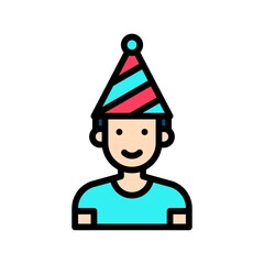 party icons related boy with party celebration cap and dress vector with editable stroke,