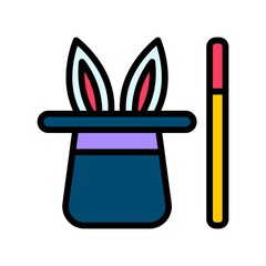 party icons related magic hat with rabbit and stick for party vector with editable stroke,