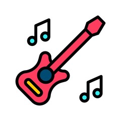 party icons related guitar with singing sign for party and celebration vector with editable stroke,