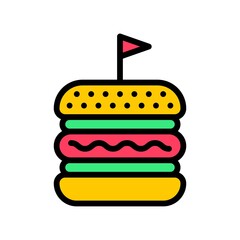 party icons related spicy burger with flag for party and celebration vector with editable stroke,