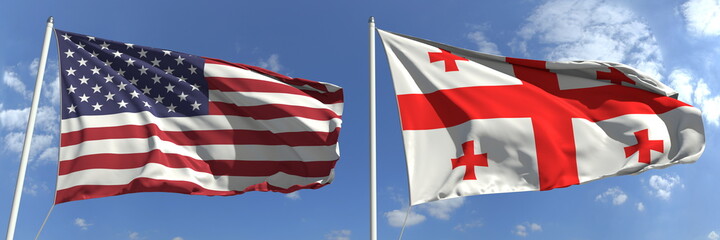 National flags of the United States and Georgia, 3d rendering