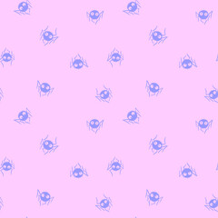 Seamless pattern of cute little spiders with eyes. Halloween vector backgrounds and textures. Isolated, hand drawn illustration