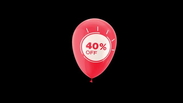 40% Percent Sales Discount Balloon Loop Animation with QuickTime /Alpha Channel / Prores 4444