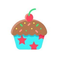 party icons related cup cake with cherry and stars for party and celebration vector with editable stroke