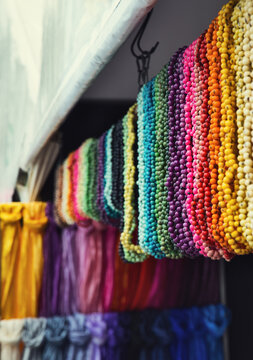 Stall selling colorful beads and scarves