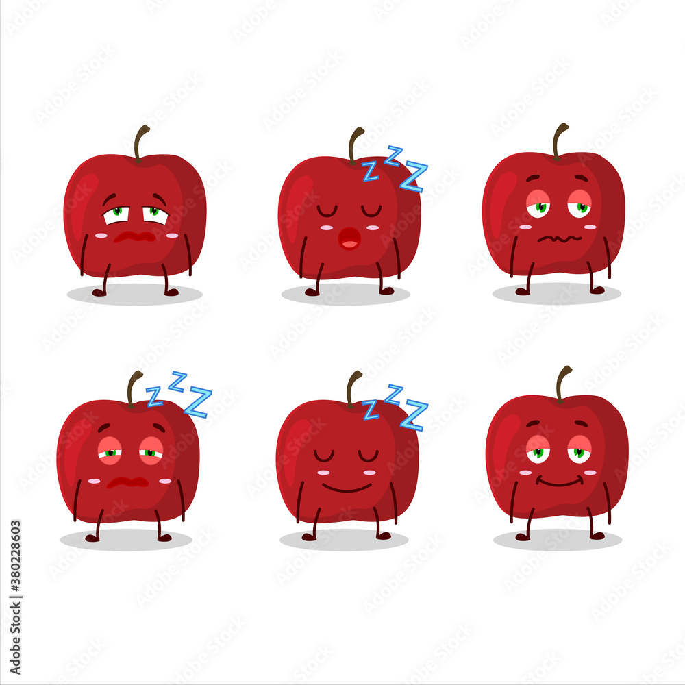 Poster Cartoon character of red apple with sleepy expression