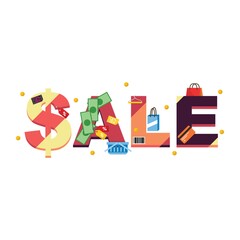 Naklejka premium Sale lettering design vector illustration isolated flat illustration graphic design