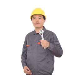 Worker with a wrench in a yellow hard hat