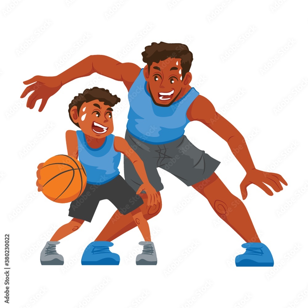 Poster Father playing basketball with son