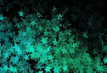 Dark Green vector texture with colored snowflakes, stars.