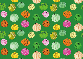 かぼちゃ_模様_シームレス_水彩02