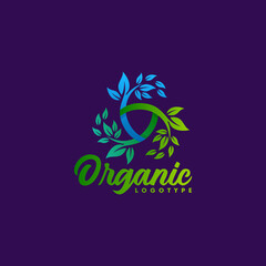 Logo illustration organic gradient colorful style. eco leaf icon logotype design vector