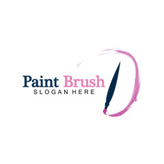 Abstract vector painting brush and colorful paint splash icon, emblem, logo design with color alternative and greyscale version. Editable EPS format design element, arts and crafts concept.