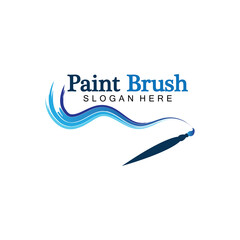 Abstract vector painting brush and colorful paint splash icon, emblem, logo design with color alternative and greyscale version. Editable EPS format design element, arts and crafts concept.